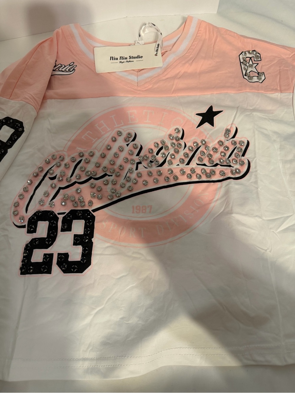 adidas Pink & White Embellished Short Sleeve Tee